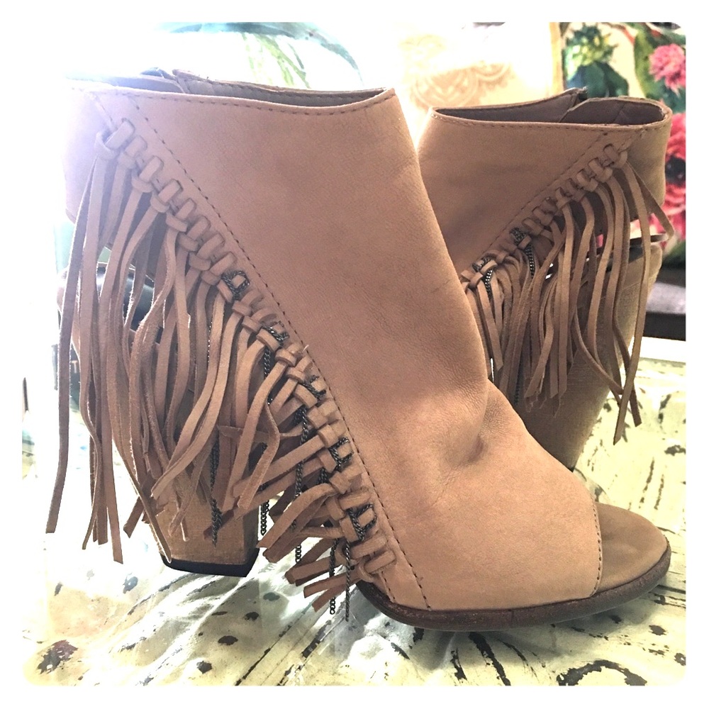 Dolce Vita suede fringe heels.